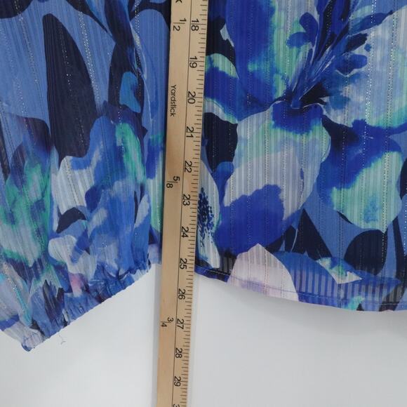 Soft‎ Surroundings Shirt Womens Large Blue Floral Ruffle Corpcore Chiffon V Neck - Picture 6 of 13